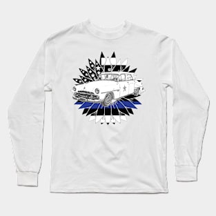 Vintage Police Car with Thin Blue Line Flag Long Sleeve T-Shirt